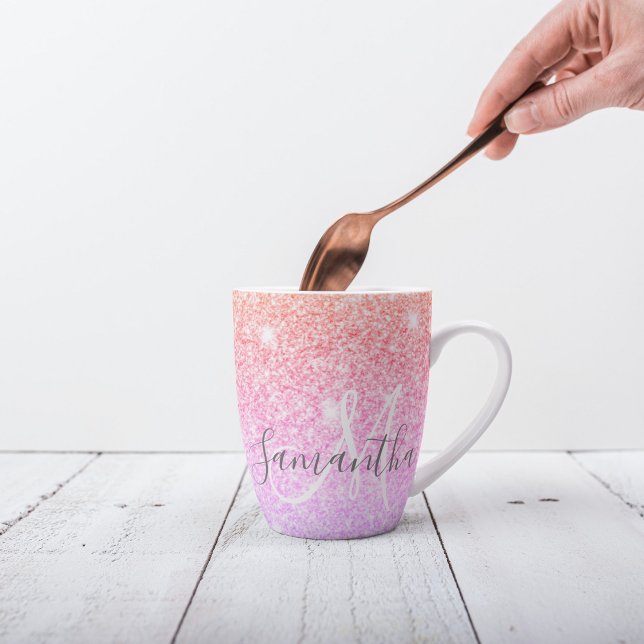Modern Colourful Glitter Sparkles Personalised Nam Latte Mug (Creator Uploaded)