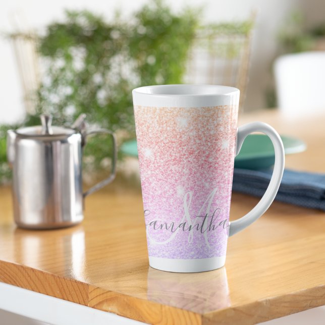 Modern Colourful Glitter Sparkles Personalised Nam Latte Mug (Creator Uploaded)