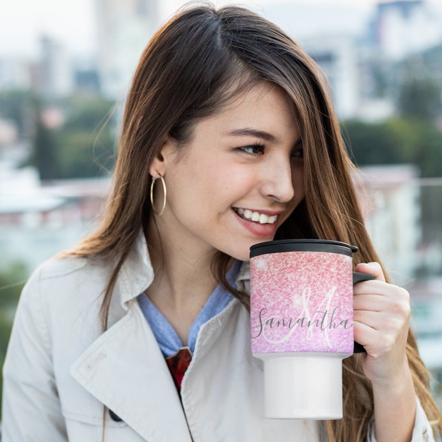 Modern Colourful Glitter Sparkles Personalised Nam Travel Mug (Creator Uploaded)
