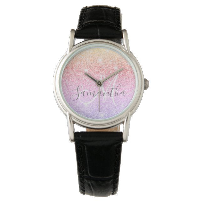 Modern Colourful Glitter Sparkles Personalised Nam Watch (Front)