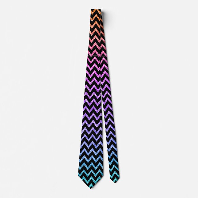 Modern Colourful Glitter Texture Black Chevron Tie (Front)