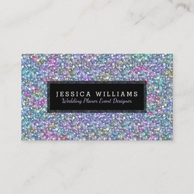 Modern Colourful Glitter Texture Print Back Accent Business Card (Front)
