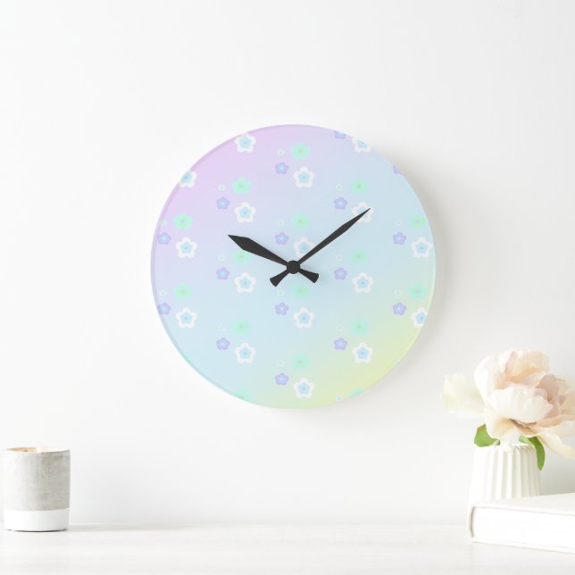 Modern colourful gradient blue flower pattern girl large clock (Home)