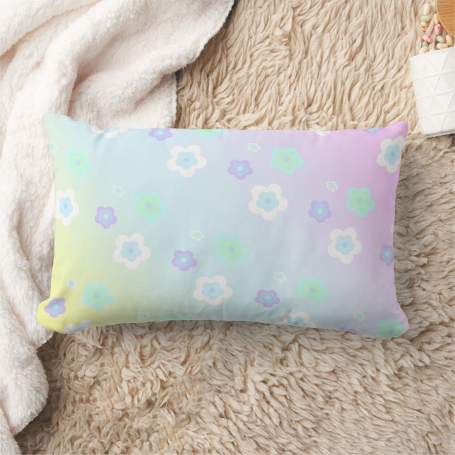 Modern colourful gradient blue flower pattern girl lumbar cushion (Blanket)