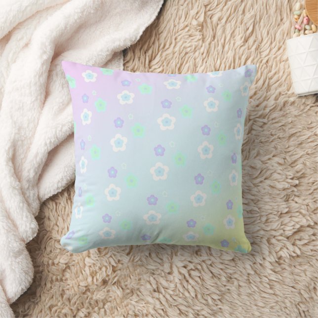 Modern colourful gradient blue flowers pattern Gif Cushion (Blanket)