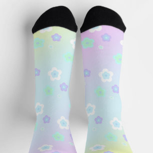 Modern colourful gradient blue flowers pattern Gif Socks