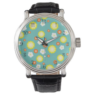 Modern colourful gradient Daisy flower pattern gir Watch