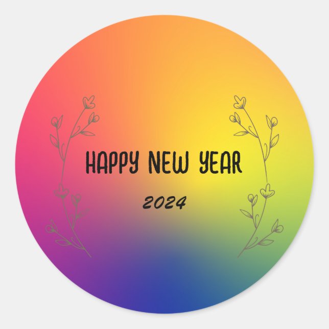 Modern Colourful Gradient floral Happy New year  Classic Round Sticker (Front)