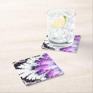 Modern Colourful Gradient Fractal Art Square Paper Coaster