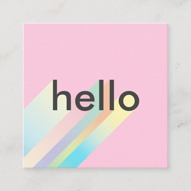 Modern colourful gradient pink hello typography square business card (Front)