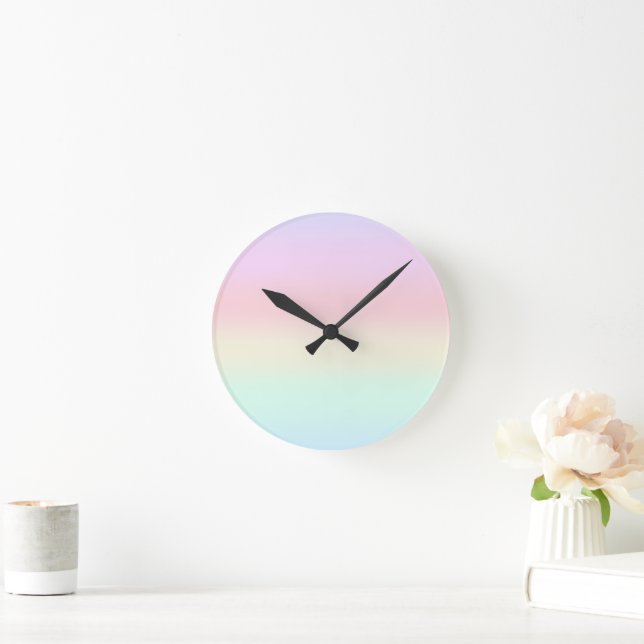 Modern colourful gradient Watercolor Rainbow Round Clock (Home)