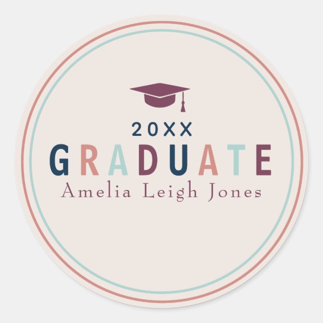 Modern Colourful Graduation Envelope Sticker (Front)