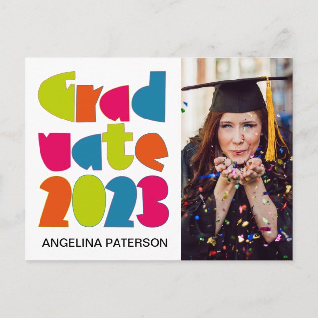 Modern Colourful Graduation Photo Party Invitation Postcard (Front)