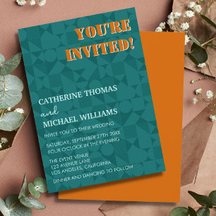 Modern Colourful Green & Orange Geometric Wedding Invitation