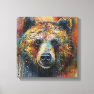 Modern Colourful Grizzly Bear Art Canvas Print