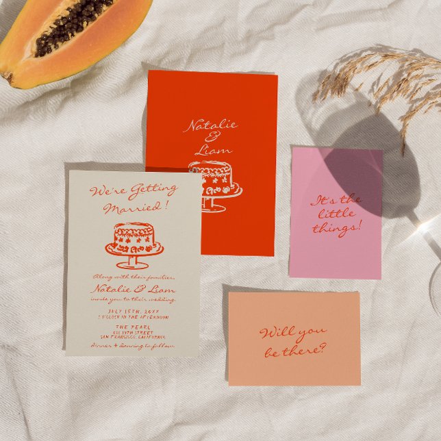 Modern Colourful Hand Drawn Cake Retro Fun Wedding Invitation (Creator Uploaded)