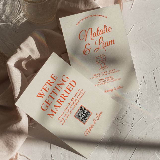 Modern Colourful Hand Drawn Retro QR Code Wedding  Invitation (Creator Uploaded)