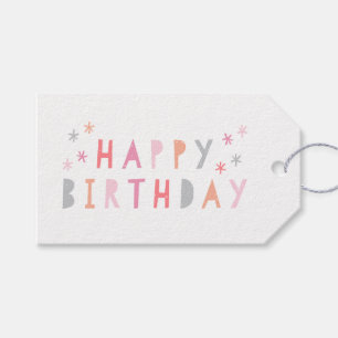 Modern Colourful Happy Birthday Pink Gift Tags