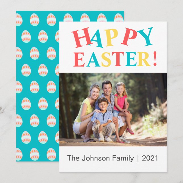 Modern Colourful Happy Easter Photo Holiday Card (Front/Back)