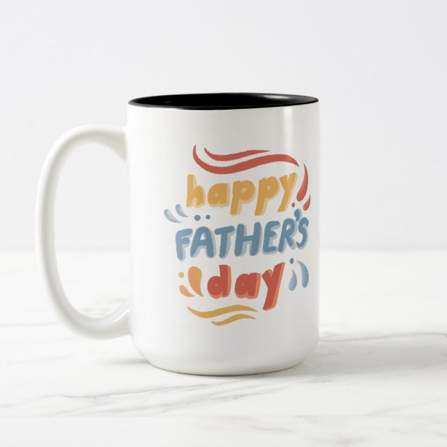Modern Colourful Happy Father's Day Typography Two-Tone Coffee Mug (Left)