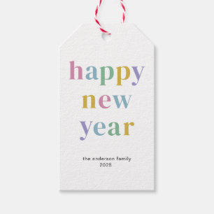 Modern Colourful Happy New Year Typography Gift Tags