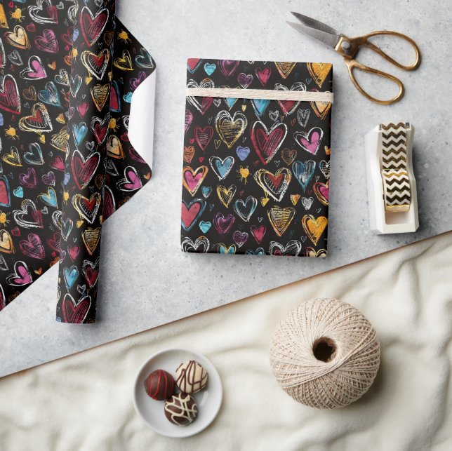 Modern colourful heart pattern wrapping paper (Crafts)