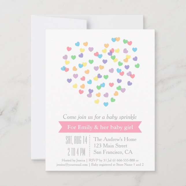 Modern Colourful Hearts Baby Sprinkle Invitations (Front)