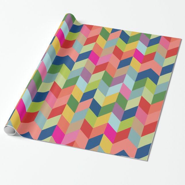 Modern Colourful Herringbone Gift Wrap (Unrolled)