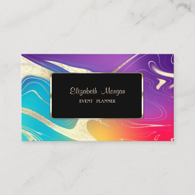 Modern Colourful Holographic Gold Touch Business Card (Front)