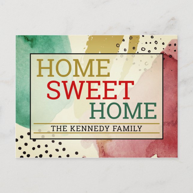 Modern Colourful Home Sweet Home Typography Moving Announcement Postcard (Front)