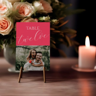 Modern Colourful Hot Pink Wedding Photo  Table Number