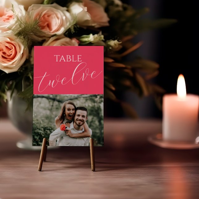 Modern Colourful Hot Pink Wedding Photo  Table Number (Creator Uploaded)