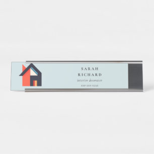 Modern Colourful House Logo Realtor Blue Red Orang Desk Name Plate