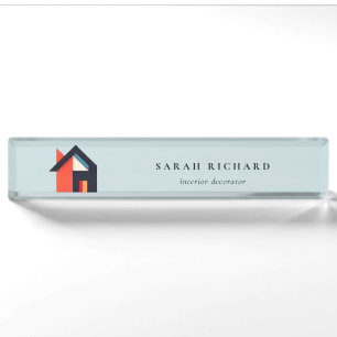 Modern Colourful House Logo Realtor Blue Red Orang Nameplate