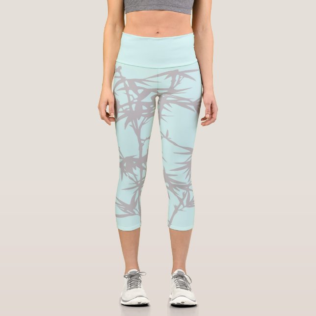 Modern colourful ice blue colourful funky art capri leggings (Front)