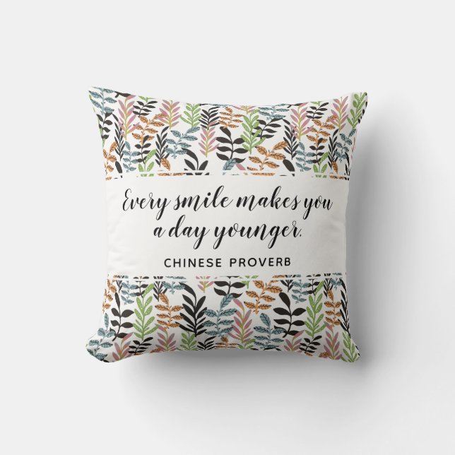 Modern Colourful Inspiring Be Happy Quote Greenery Cushion (Front)