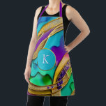 Modern Colourful Jewel Abstract & Gold Monogram Apron<br><div class="desc">This beautiful apron design features a beautiful, colourful design with turquoise, purple, blue, and green swirled with faux metallic gold. The centre holds a monogram initial. The design appears three dimensional. Super unique and fun, it is definitely one of a kind! Wear it for cooking or crafting. Created by Simply...</div>