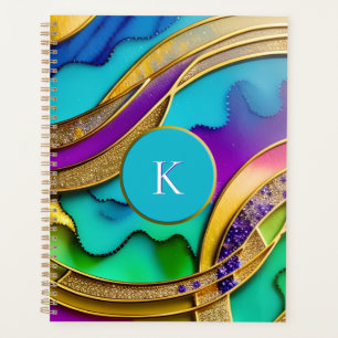 Modern Colourful Jewel Abstract & Gold Monogram Planner