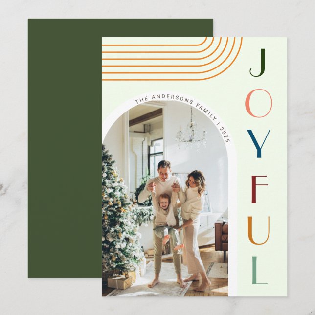 Modern Colourful Joyful Arch Family Photo Christma Holiday Card (Front/Back)