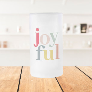 Modern Colourful Joyful Christmas Holiday Gift Frosted Glass Beer Mug