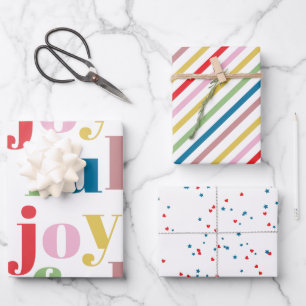 Modern Colourful Joyful Stripe Pattern Cute Holida Wrapping Paper Sheet