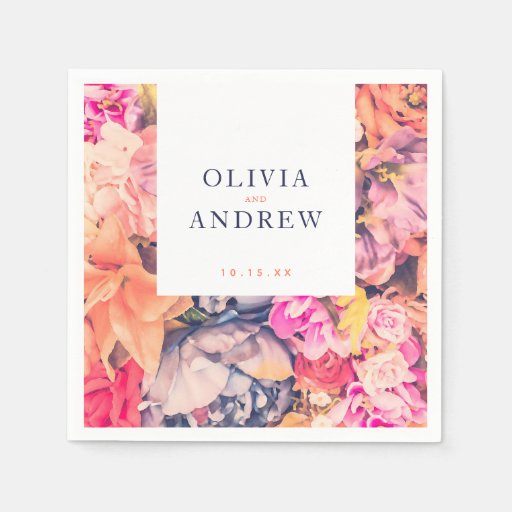 Image of Modern Colourful Large Floral Background Wedding Disposable Napkin