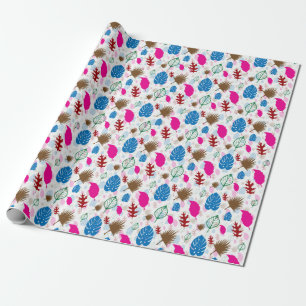 Modern Colourful Leaf Abstract Pattern White Wrapping Paper