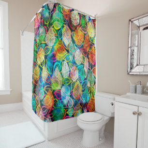 Modern Colourful Leafs Pattern Shower Curtain