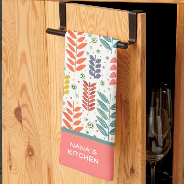 Modern Colourful Leaves Pretty Custom Quote Name  Tea Towel (Creator Uploaded)