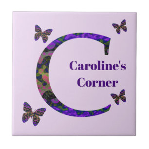 Modern Colourful  Letter C Butterflies Monogram Tile