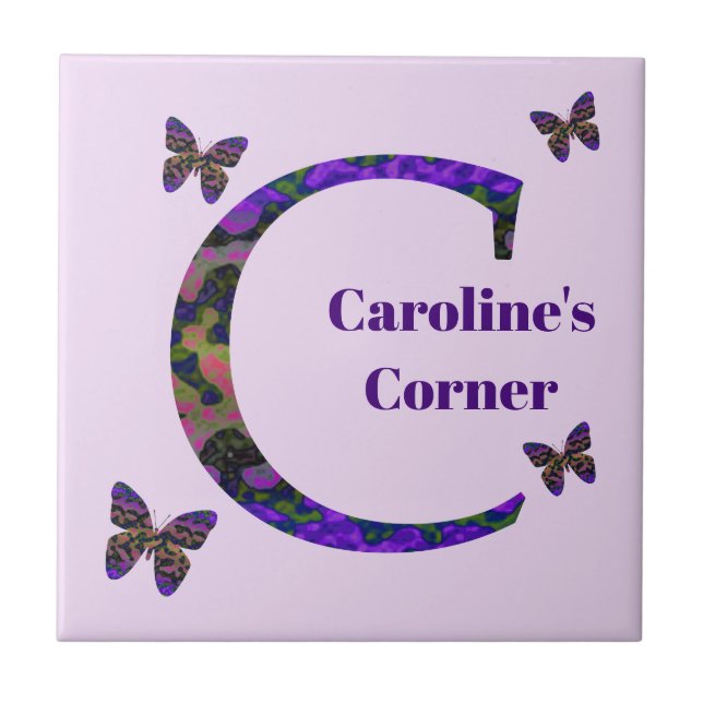 Modern Colourful  Letter C Butterflies Monogram Tile (Front)