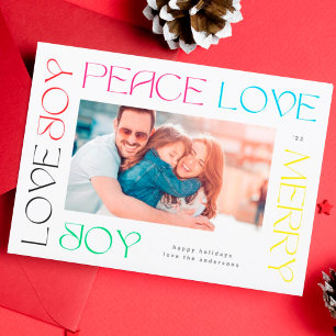 Modern Colourful Letters MERRY JOY PEACE LOVE phot Holiday Card