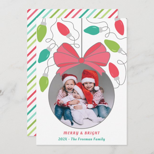 Modern Colourful Lights Photo Christmas Card (Front/Back)