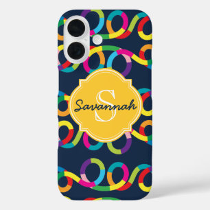 Modern Colourful Loop Design Monogram Name iPhone 16 Case
